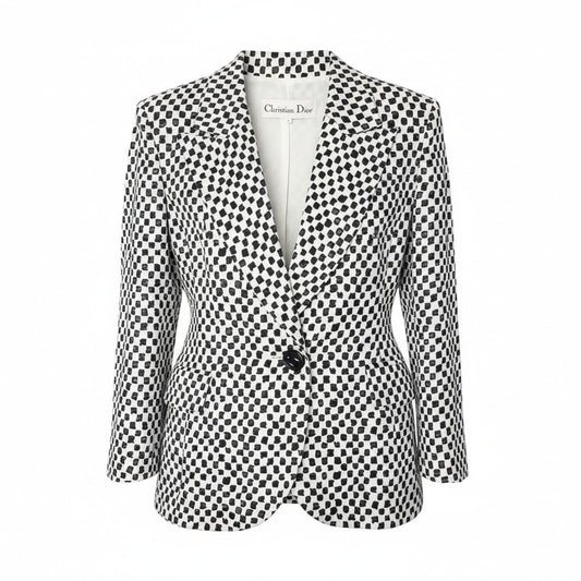 76d9 Christian Dior クリスチャンディオール テーラードジャケット ブレザー ピークド 総柄 7 ホワイト コットン レディースo07t