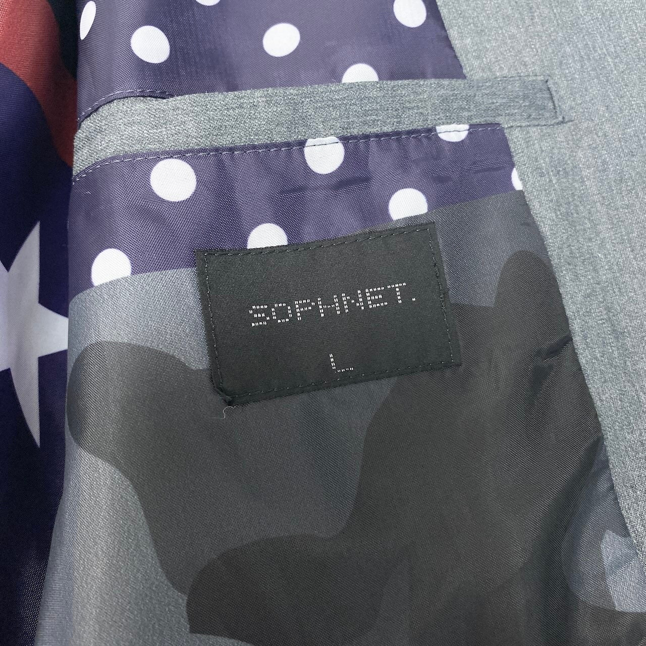 72c24《美品》 SOPHNET ソフネット カジュアルスーツ セットアップ 裏地総柄 L グレー メンズu02t