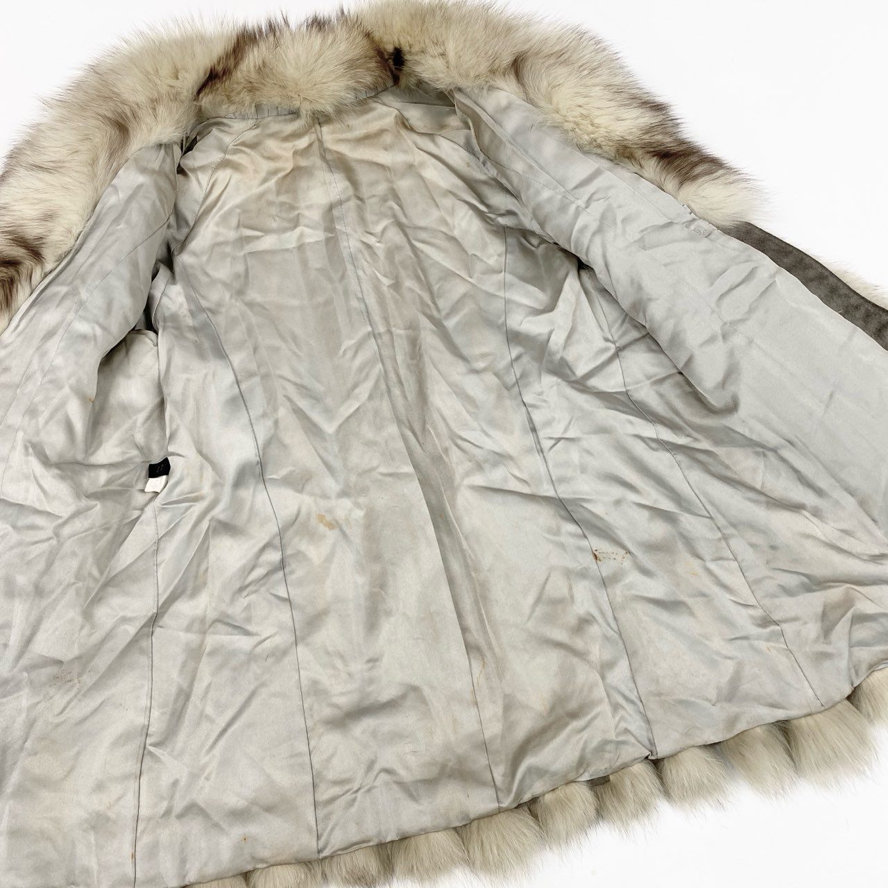 43a21 ブルーフォックス ファーコート サイズ11 ホワイト 本毛皮 Fox Fur Coat ポケット有t18r