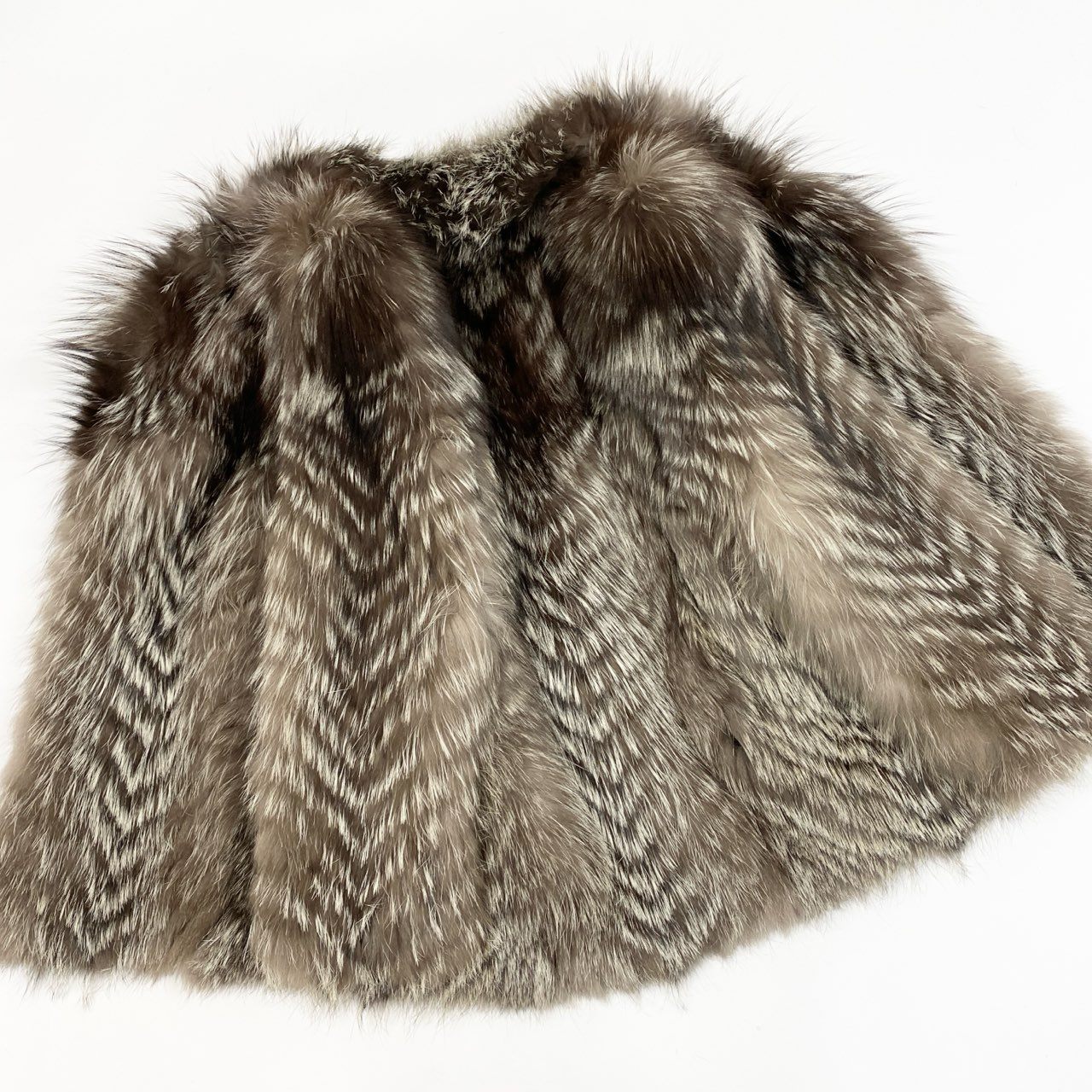 18a16 シルバーフォックス ファーコート サイズ9 茶系 本毛皮 Silver Fox Fur Coat ポケット有t18r