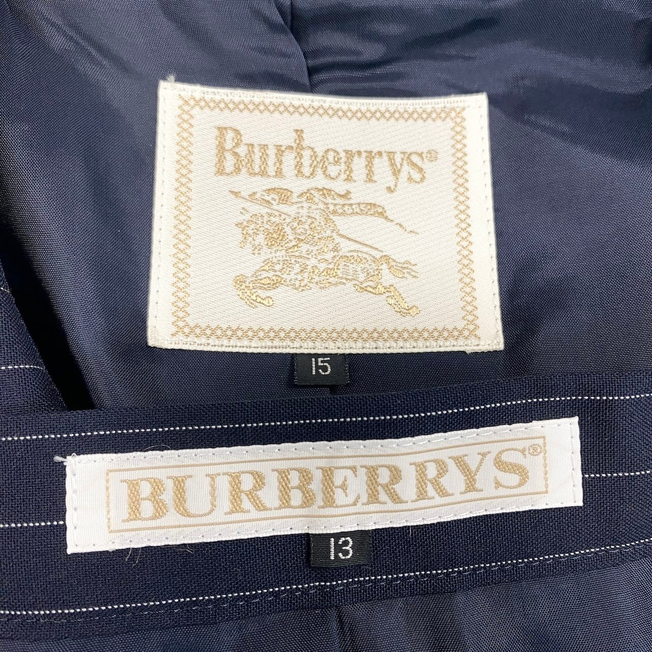 78h21 Burberrys' バーバリー セットアップ スカートスーツ フォーマル ストライプ柄 ジャケット15 / スカート13 ネイビー ウール10％ レディース 女性用o07t