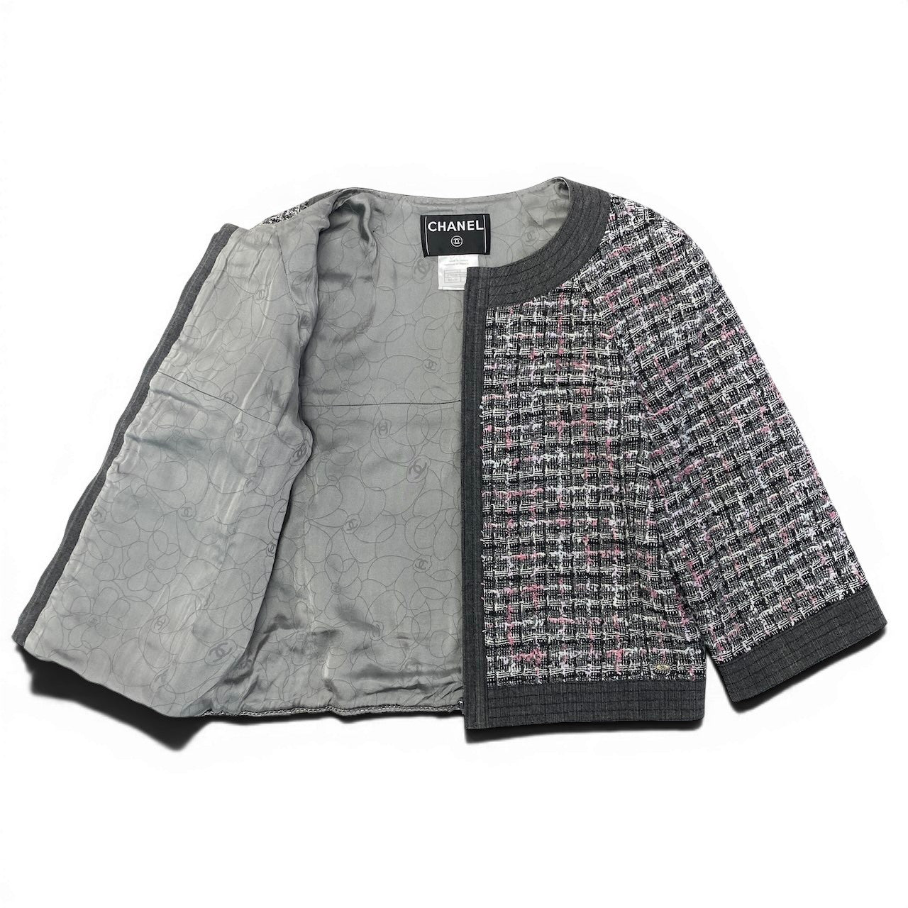 46e11 CHANEL シャネル 2007SS ジップアップツイードジャケット ノーカラージャケット P30546W03870 B3156 38サイズ マルチカラー レディース 女性用ta1