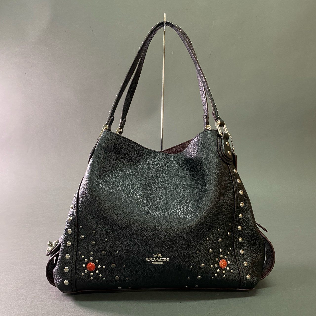 Gb12 COACH コーチ ウエスタンリベット イーディー トートバッグ 57660 ブラック レザー スタッズ ショルダーバッグ 鞄