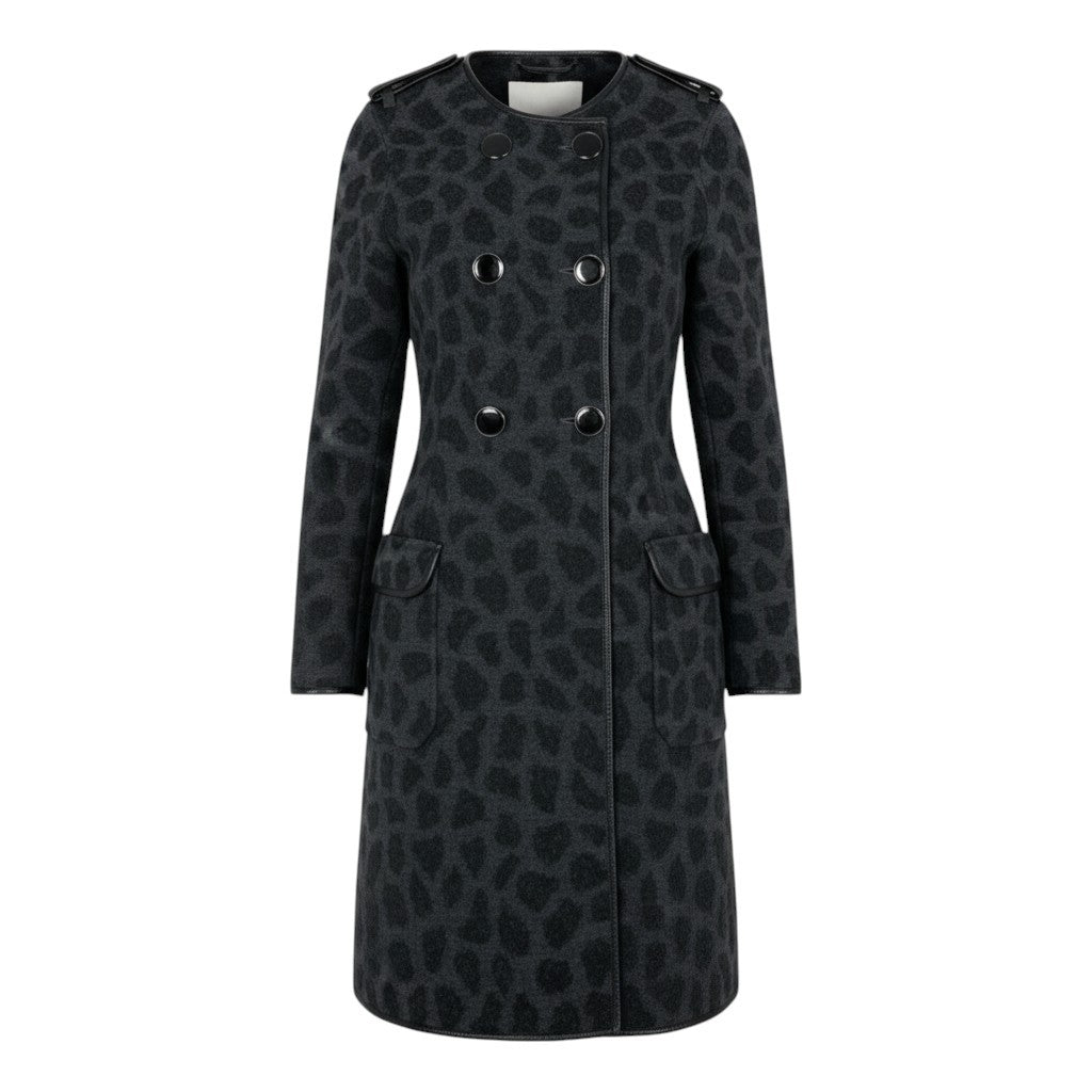 i25 【美品】3.1 Phillip Lim ロングコート ダブルボタン パイピング レオパード Sサイズ グレー ウール100％ レディース 女性用u02t