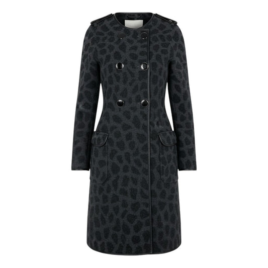 i25 【美品】3.1 Phillip Lim ロングコート ダブルボタン パイピング レオパード Sサイズ グレー ウール100％ レディース 女性用u02t