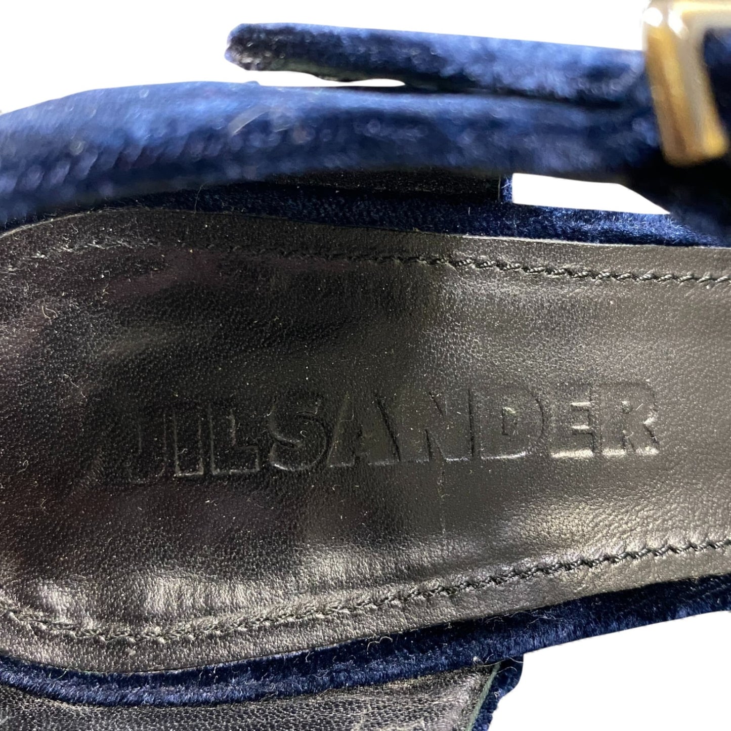 L11 JIL SANDER ジルサンダー ベロア ベルベットサンダル チャンキーヒール サイズ37 ネイビー ストラップ レディース 女性用 靴k02i