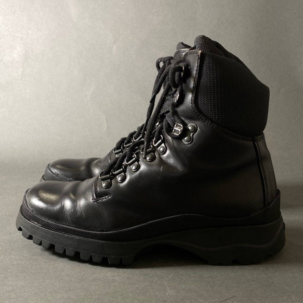 2h3 PRADA プラダ レースアップ トレッキングブーツ 5 1/2 ブラック レザー Leather Boots vibram シューズ メンズ 男性用