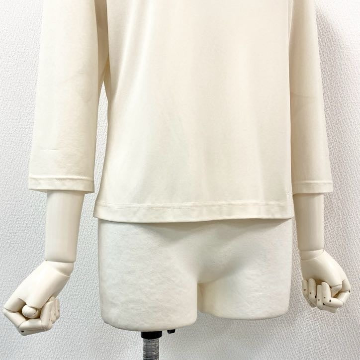 80g23 LEONARD レオナール ハイネック カンカン素材 ストレッチ ボトルネック 七分袖カットソー レディース 女性用 0189575 L ホワイト