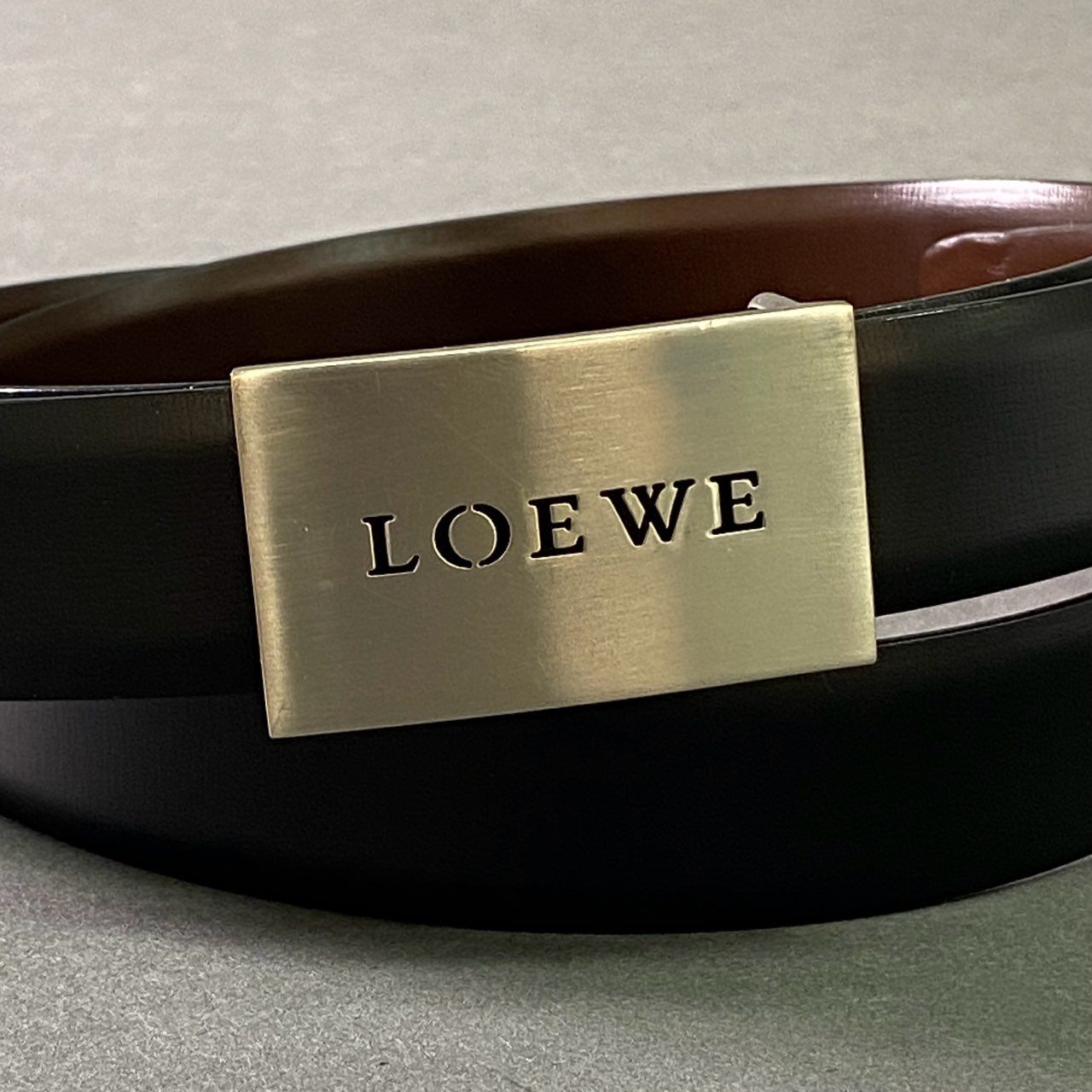 l12 LOEWE ロエベ ロゴバックル レザーベルト 36-90 ブラック ブラウン Leather シルバー 本革 ビジネス フォーマル