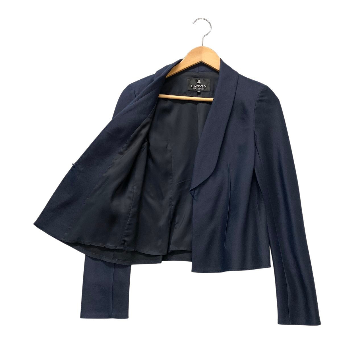 62g7 LANVIN COLLECTION ランバンコレクション セットアップ スカートスーツ フォーマル シルクウール混 サイズ38 ネイビー レディース 女性用o07t