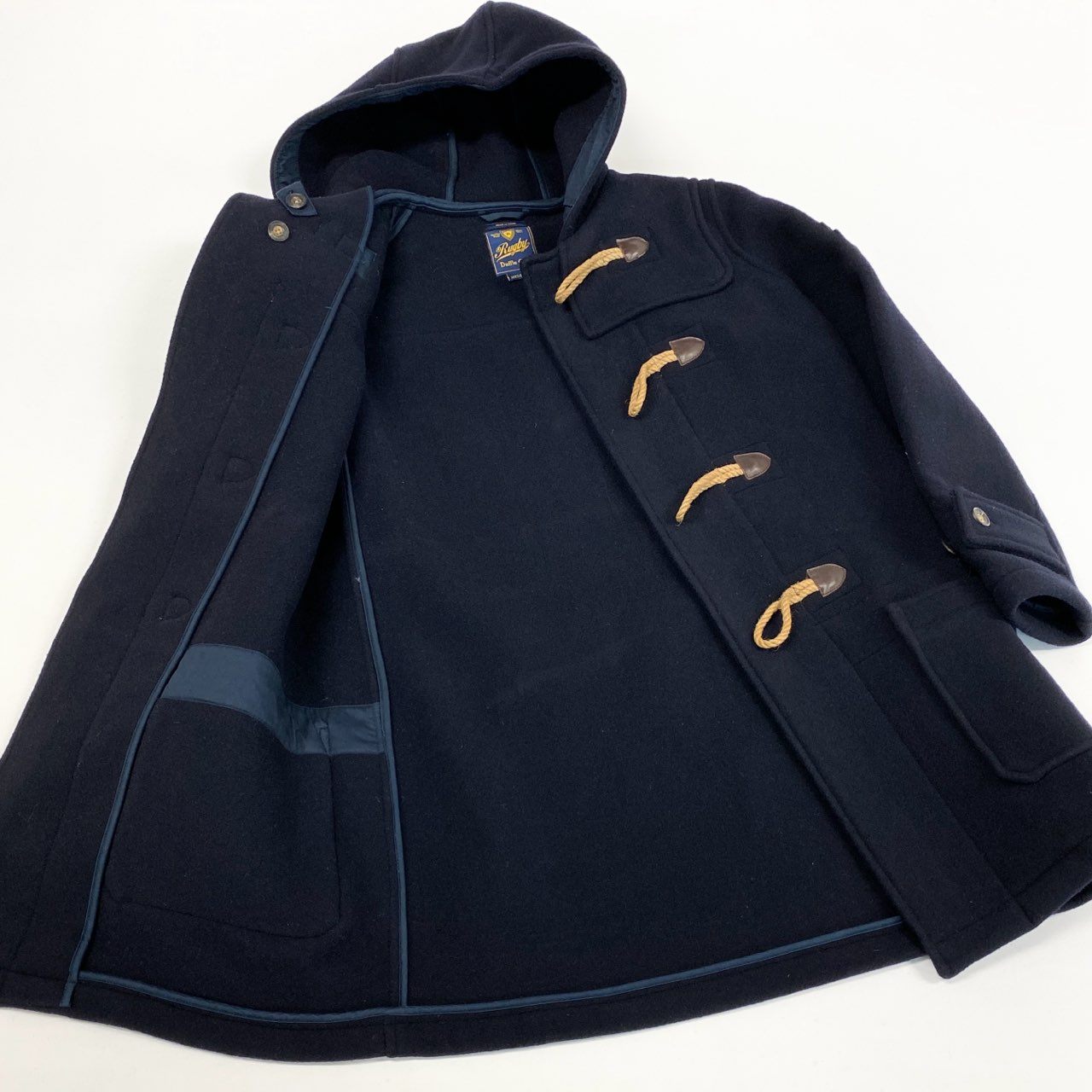 65l14【美品】Ralph Lauren Rugby ラルフローレンラグビー ダッフルコート ウールコート アウター エンブレムワッペン Mサイズ ネイビー メンズo07t