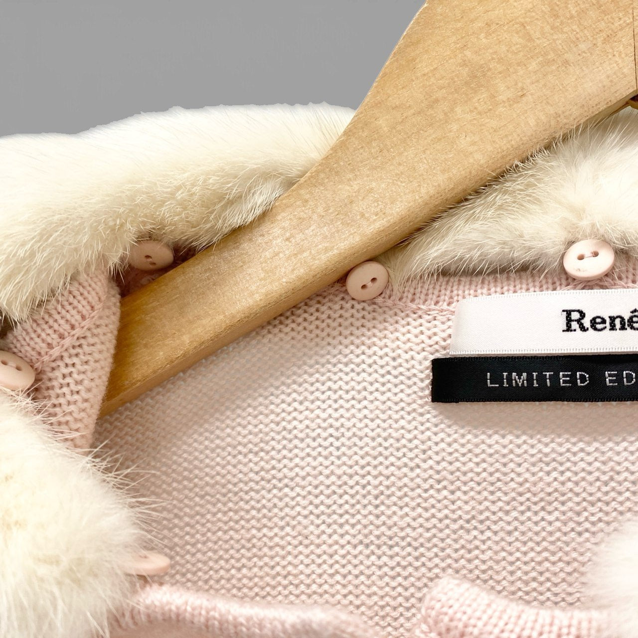 14b13 Rene ルネ ニットカーディガン ニットセーター 襟ミンクファー取り外し可 6642770 36サイズ ベビーピンク ウール100％ レディース 女性用u02t