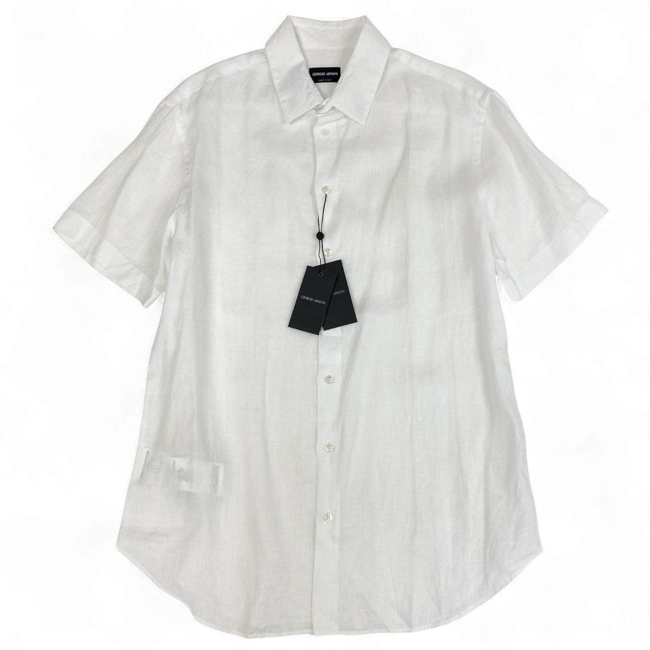 56k27 GIORGIO ARMANI ジョルジオアルマーニ 半袖シャツ リネンシャツ イタリア製 薄手 無地 42 16 1/2 ホワイト 麻100％o07t