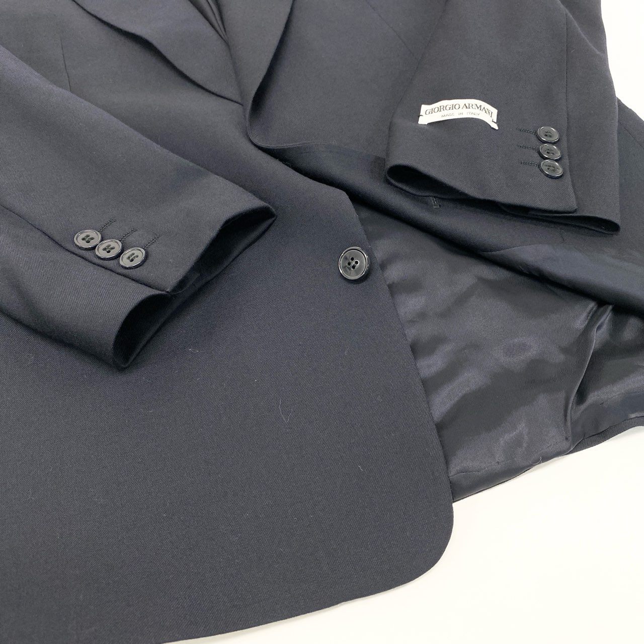 6k1 GIORGIO ARMANI ジョルジオアルマーニ イタリア製 80～90`s VINTAGE テーラードジャケット 2B 無地 フォーマル メンズ 紳士服 39 ネイビー ウール100％o07t