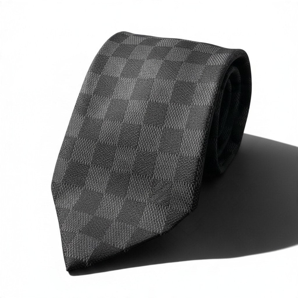 j19 《美品》 LOUIS VUITTON ルイヴィトン ダミエ ネクタイ ブラック シルク100 メンズ 小物u02t