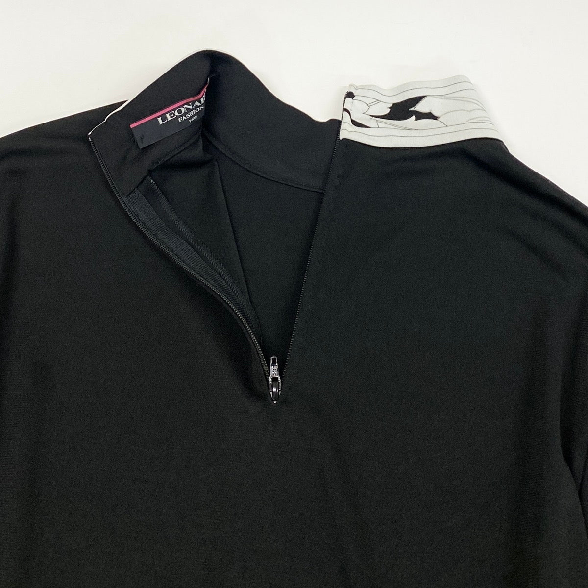 13i14 LEONARD レオナール ハイネックカットソー 長袖カットソー カンカン素材 薄手 0169559 L ブラック オフホワイト レディース 女性用u02t