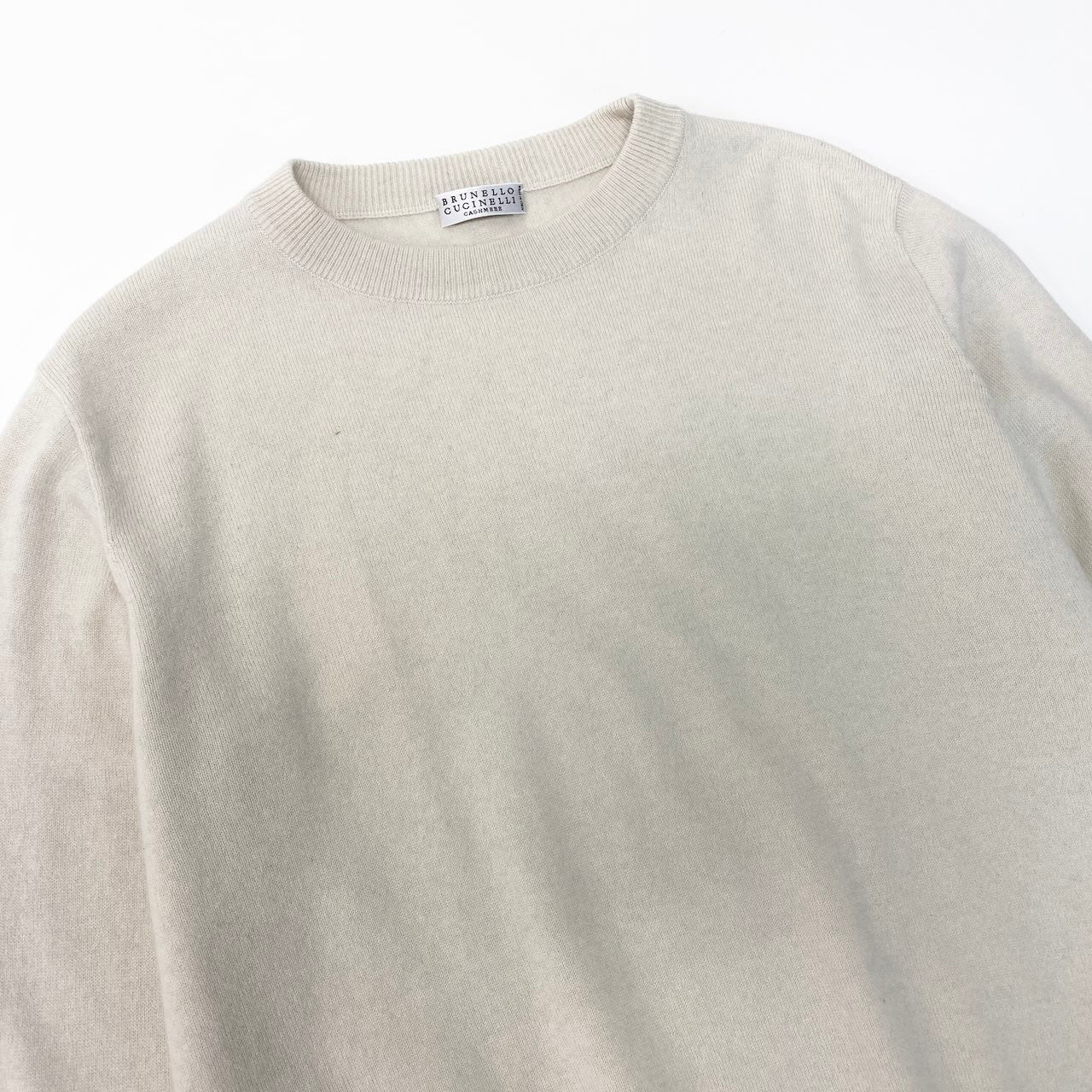 E BRUNELLO CUCINELLI ブルネロクチネリ ロングスリーブカシミヤニット ニットセーター ビーズボーダー トップス XSサイズ アイボリー グレー カシミヤ100％ メンズ 男性用nu1