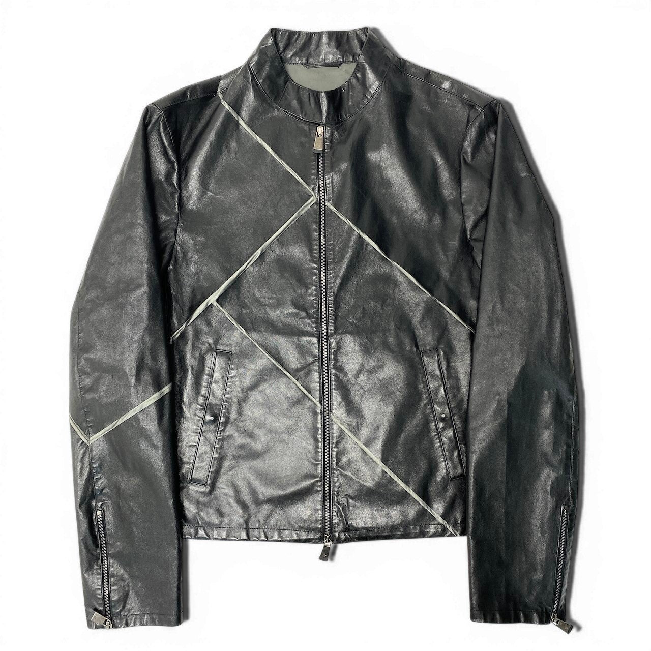 86d9 EMPORIO ARMANI エンポリオアルマーニ ラムレザー シングルライダースジャケット サイズ1 ブラック シープスキン 羊革 予備ジップ付t18r