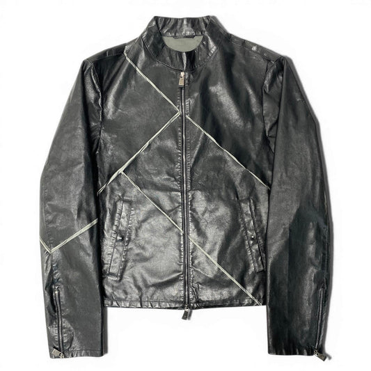 86d9 EMPORIO ARMANI エンポリオアルマーニ ラムレザー シングルライダースジャケット サイズ1 ブラック シープスキン 羊革 予備ジップ付t18r
