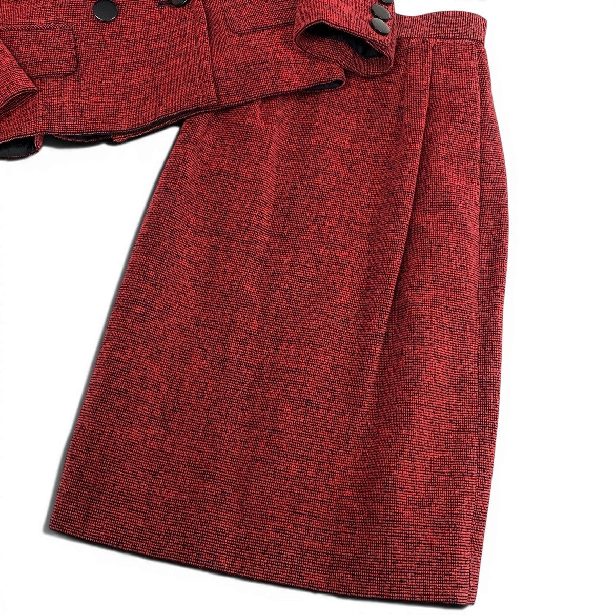 8f5 【美品】 Christian Dior クリスチャンディオール セットアップ スカートスーツ ツイードジャケット ダブルブレスト フォーマル バイカラー サイズ9 ブラック レッド  レディース 女性服u02t