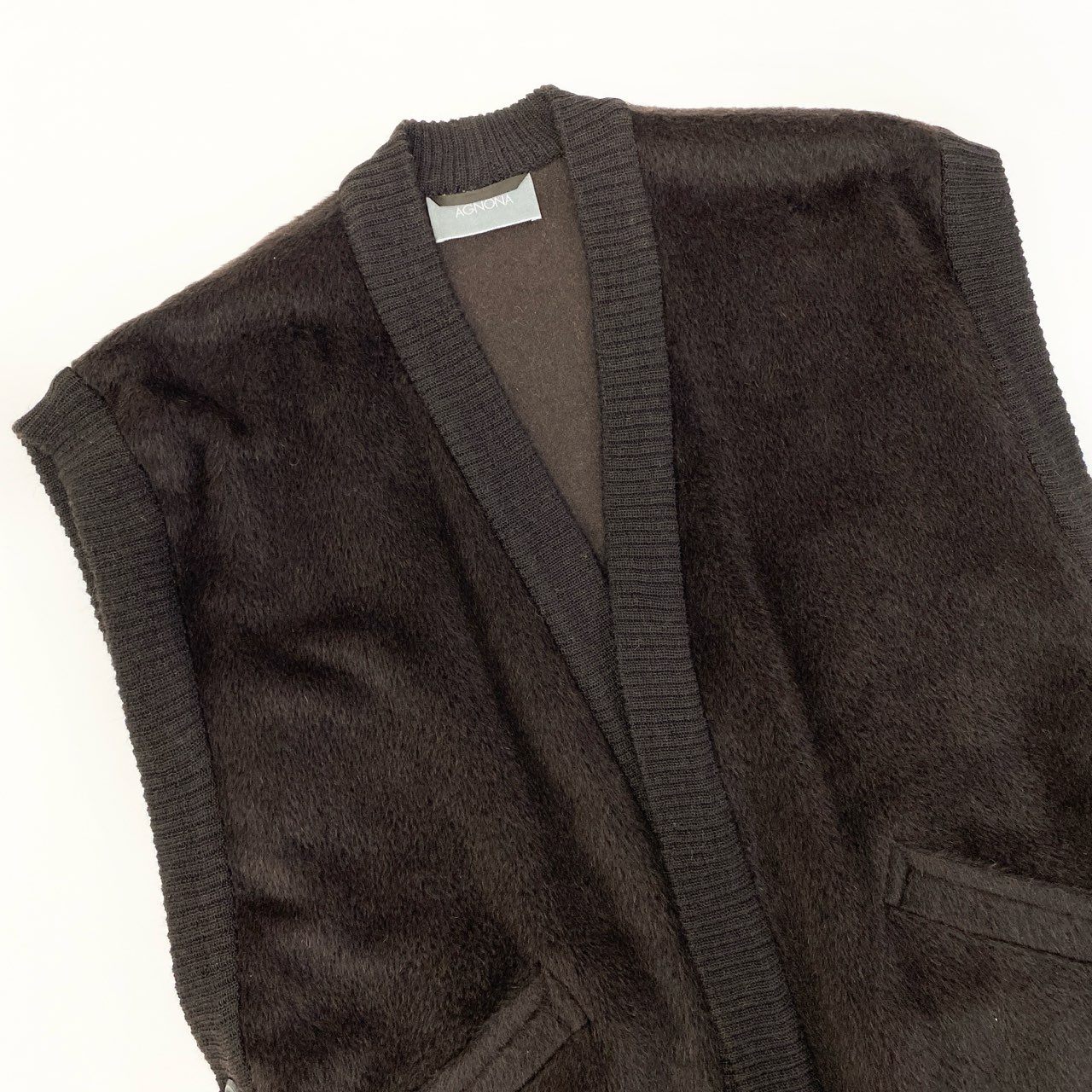 9a19 AGNONA アニオナ MARTORA アルパカウール ベスト サイズ44 ブラウン ALPACA イタリア製t18r
