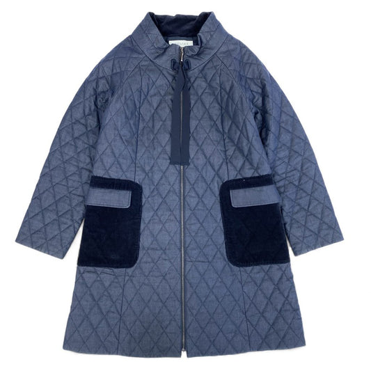 69L17 【美品】NEMIKA by Leilian ネミカ レリアン キルティングジャケットコート 中綿コート 異素材切替 11サイズ ネイビー レディースu02t