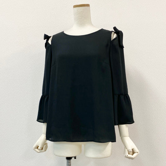 56h1 NEMIKA ネミカ オープンショルダーブラウス シフォン 長袖ブラウス フレアスリーブ レディース 女性用 9 ブラック ポリエステル100％u02t