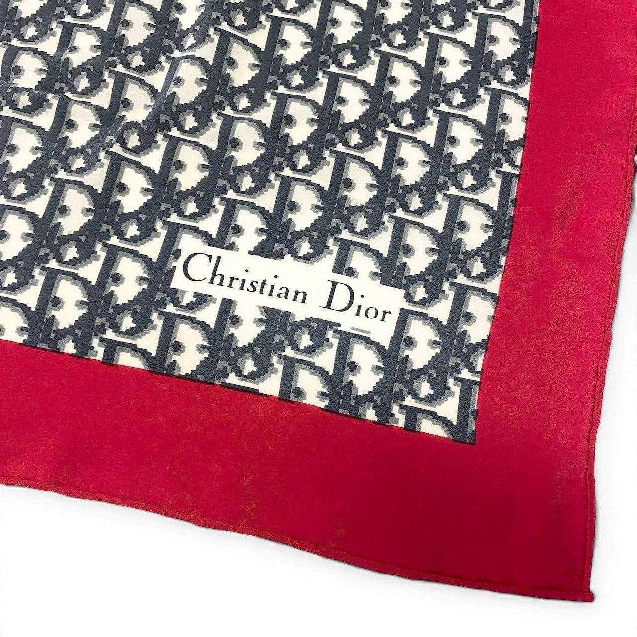 d22 Christian Dior クリスチャンディオール スカーフ バンダナ トロッター柄 レッド ネイビー コットン100％ レディース 女性用u02t