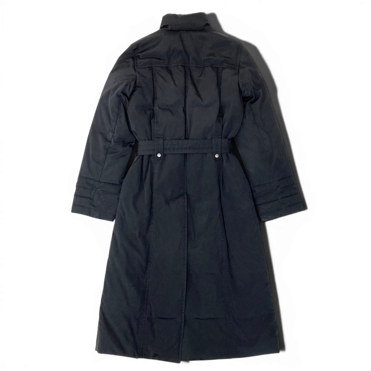 90g27 BURBERRY LONDON バーバリー ウエストリボン ロング ダウンコート 裏地ノバチェック サイズ38 ブラック レディース女性用o07t