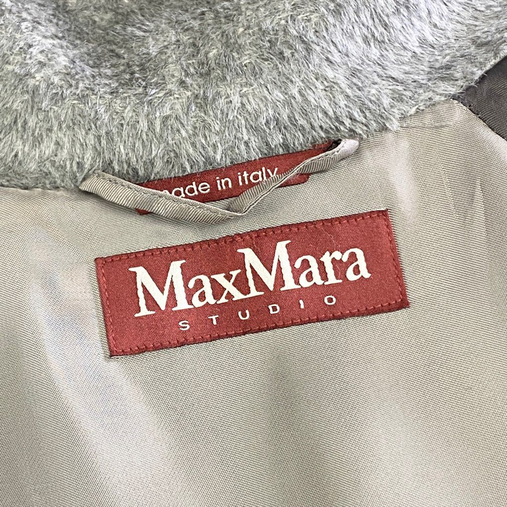 25k7 【イタリア製】MaxMara STUDIO マックスマーラ スタジオ  アルパカコート フォックスファー フーデッドコート サイズ42 グレー レディース 女性用 アウター コート