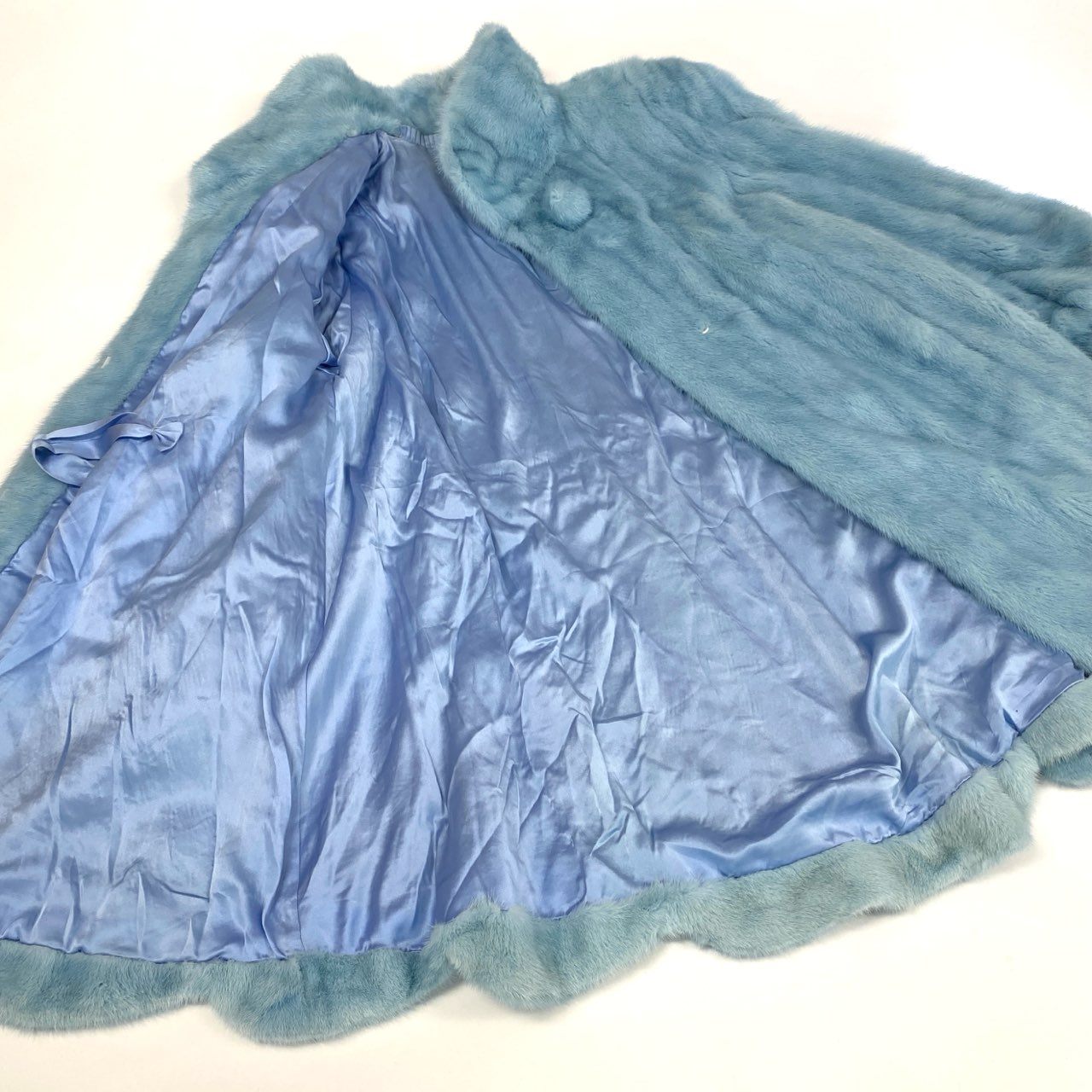 9k2《超希少》 最高級毛皮 ミンク ロングコート 96cm ライトブルー 水色 裾ウェーブ リアルファー MINK FUR 毛並み◎ 毛質◎t18r