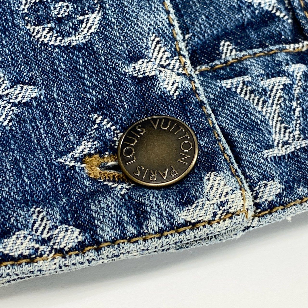 Id7 LOUIS VUITTON ヴィンテージ ルイヴィトン モノグラムジャガード ダブルデニムジャケット サイズ38 インディゴ レディースta1