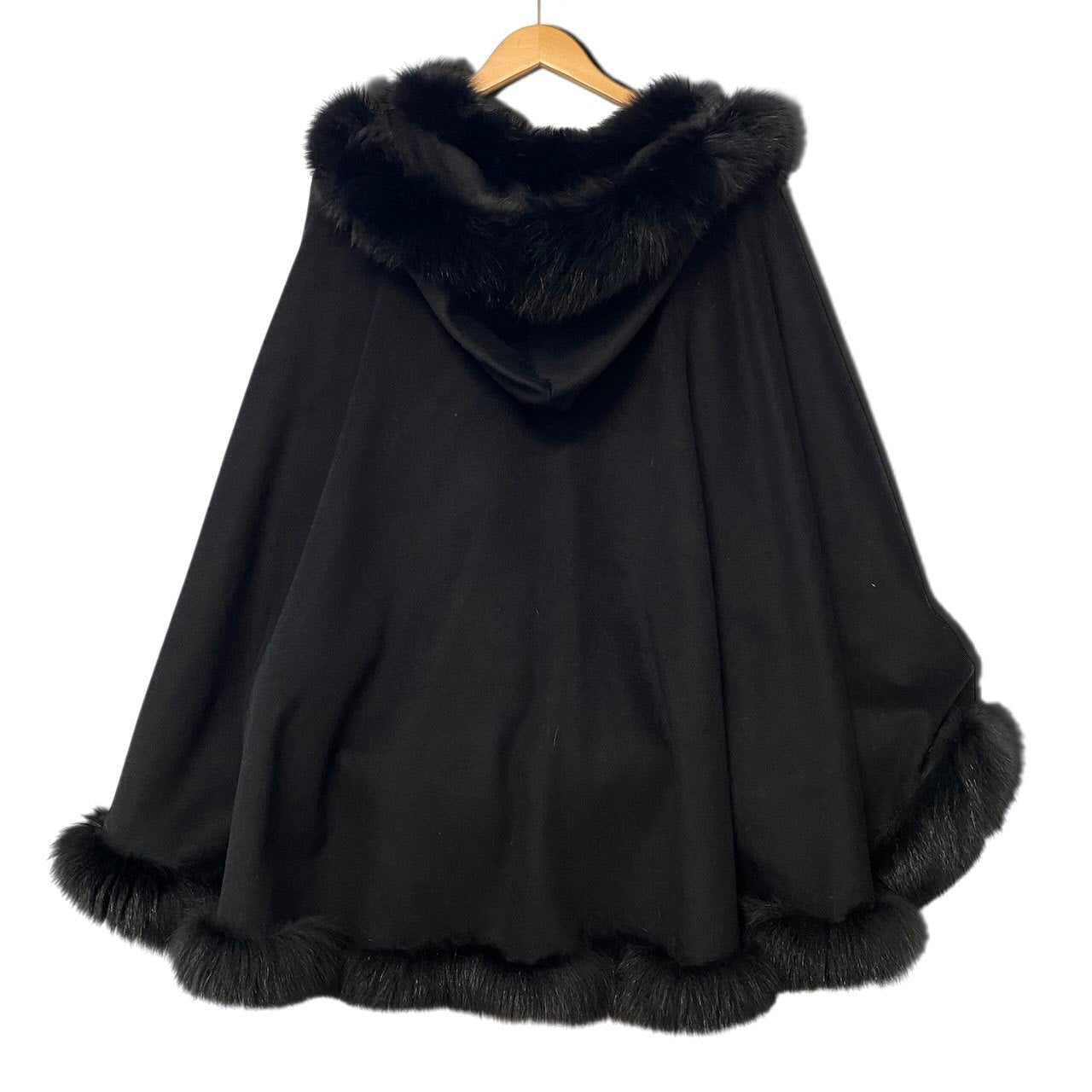 10h28 カシミヤ × フォックスファー フードポンチョ コート サイズF ブラック Cashmere 100％ Fox Fur Poncho Coatt18r
