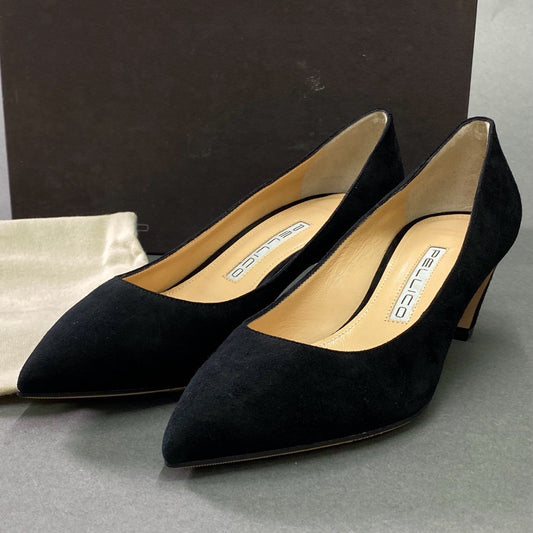 2e26 《未使用品》 PELLICO ペリーコ ANDREA 50 スエードレザー パンプス 35 1/2 ブラック Leather シューズ 箱 保存袋付き