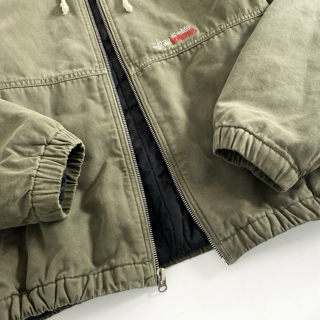 74g2 タグ付 【美品】 STUSSY ステューシー Canvas Insulated Work Jacket ワークジャケット キャンバス ロゴ刺繍 23F115716 Lサイズ カーキ コットン