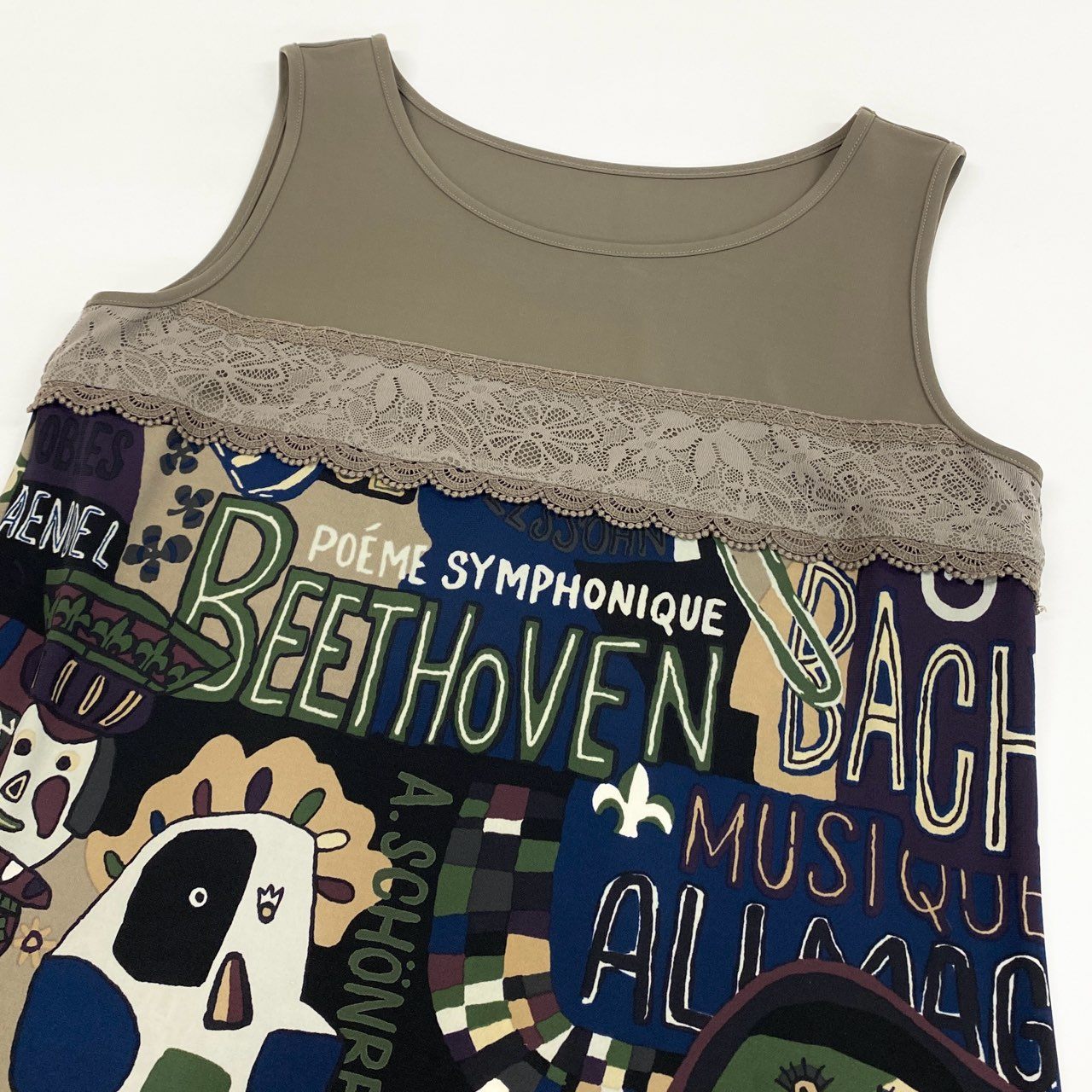 2k19 TOKUKO 1er VOL トクコプルミエヴォル ノースリーブワンピース ロングワンピース 総柄プリント 伸縮ストレッチ 9 カーキ系 レディースu02t