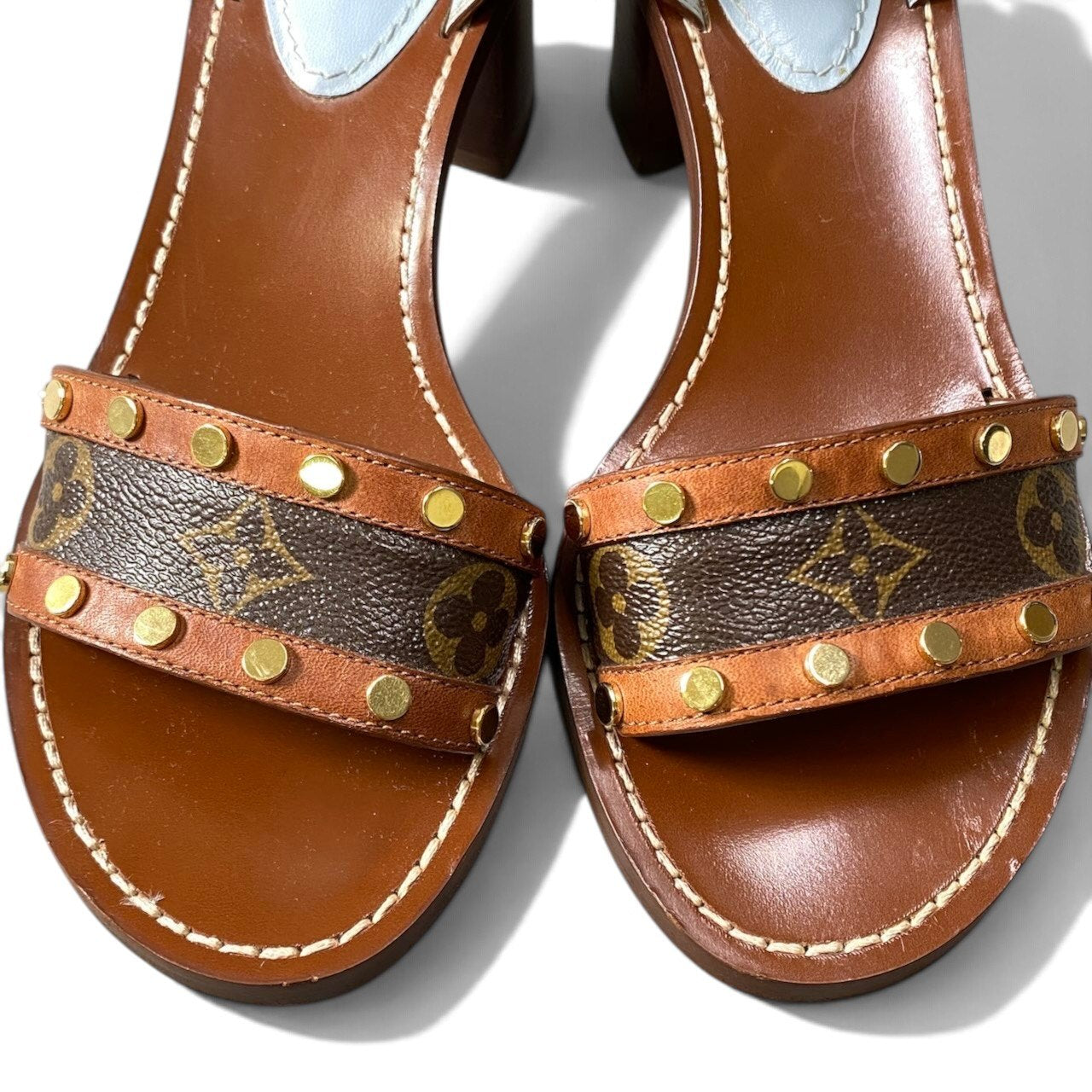 2h21 LOUIS VUITTON ルイヴィトン パッセンジャーライン アンクルストラップ サンダル モノグラム サイズ38 ブラウン レディースo07t