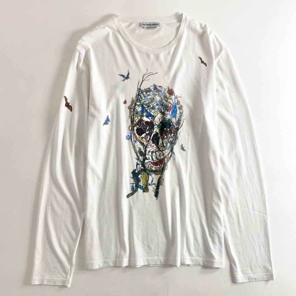 12e23 イタリア製 Alexander McQueen アレキサンダーマックイーン 長袖Tシャツ カットソー ロングスリーブ スカルプリント 507960 Lサイズ ホワイト コットン