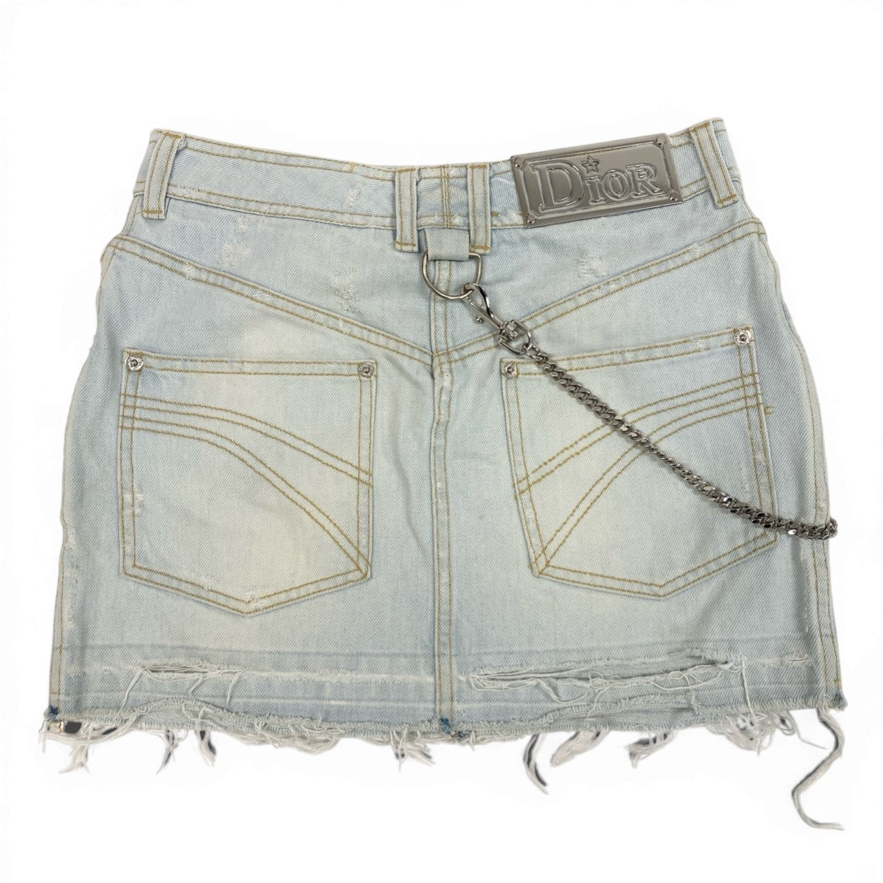 Ic6 Christian Dior クリスチャンディオール Hardcore ハードコア デニムスカート スタープレートチェーン 4E12033930 36サイズ ライトブルー コットン100％ レディース 女性用o07t