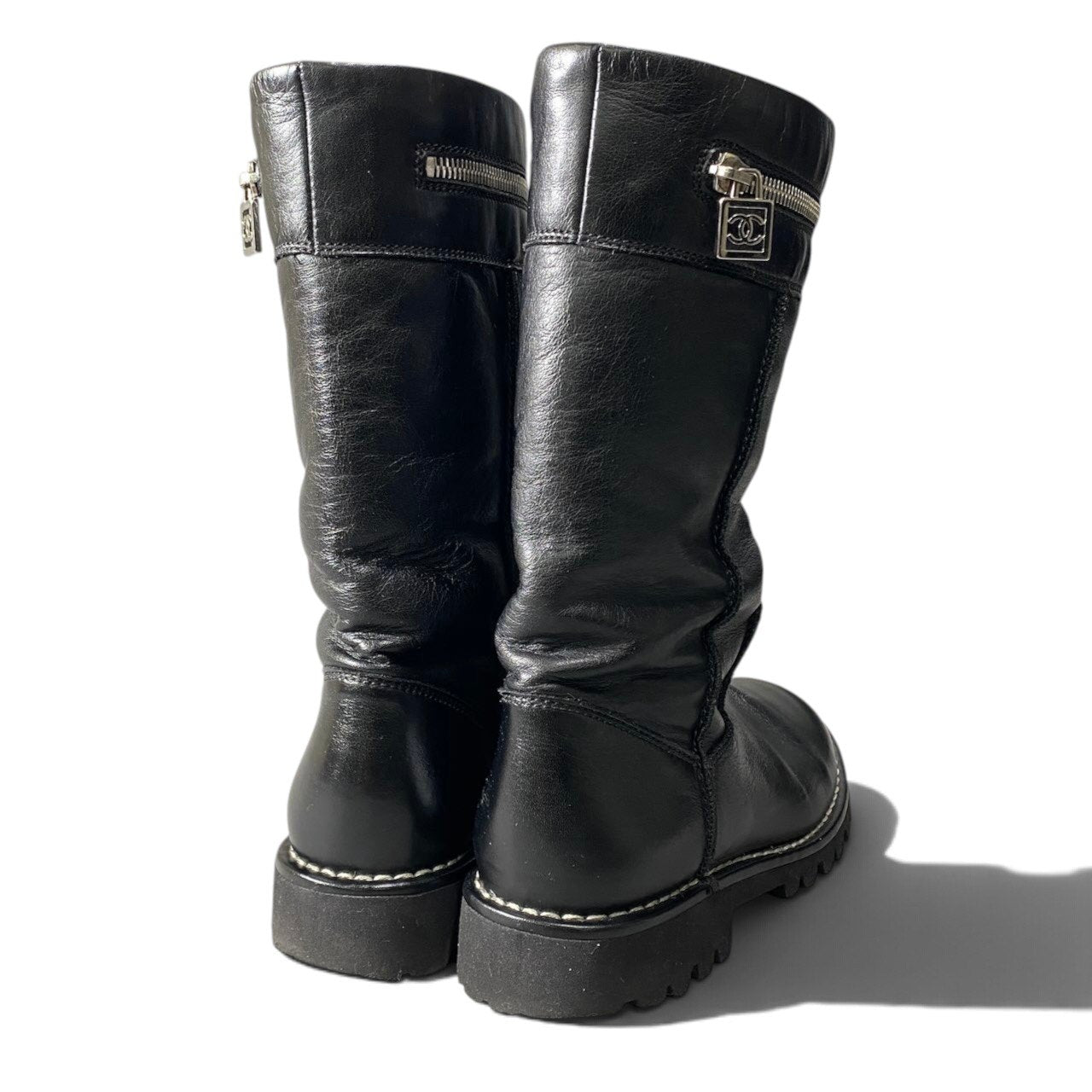h12 CHANEL エンジニアブーツ ココマーク G26537 36 1/2サイズ ブラック レザー レディース 女性用k02i