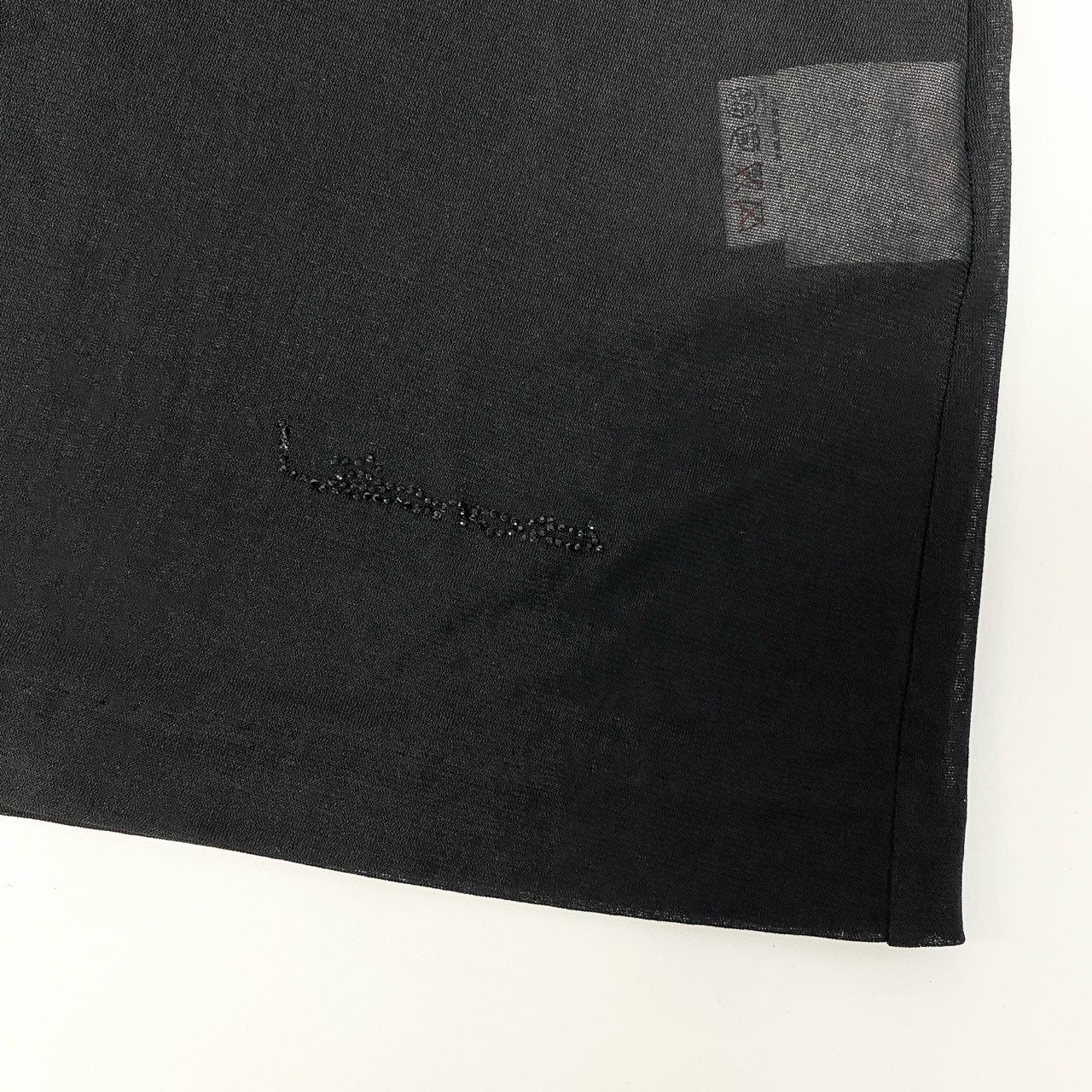 60c6 LEONARD レオナール カンカン素材 薄手カーディガン ラインストーンロゴ LL ブラック レディースu02t