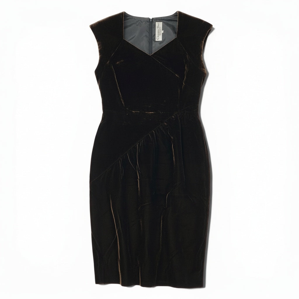 67b3 Vintage Christian Dior ヴィンテージ クリスチャンディオール ベルベット カクテルドレス ワンピース Velvet Cocktail Dress 7 ブラウン レディースo07t