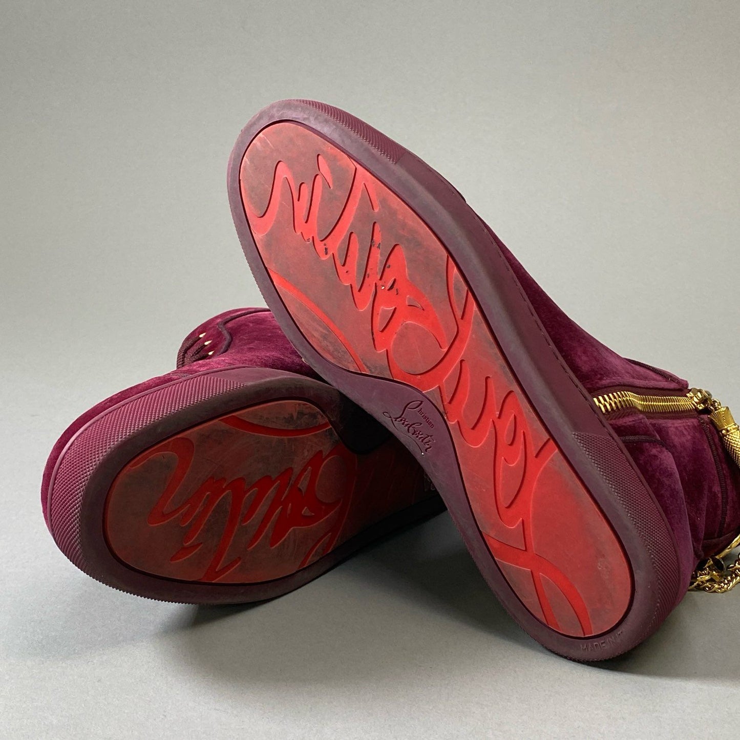 3i30 《美品》 Christian Louboutin クリスチャンルブタン LOUIS THE LIPS FLAT ルイス ハイカットスニーカー  42サイズ ボルドー ベロア メンズ シューズt18r