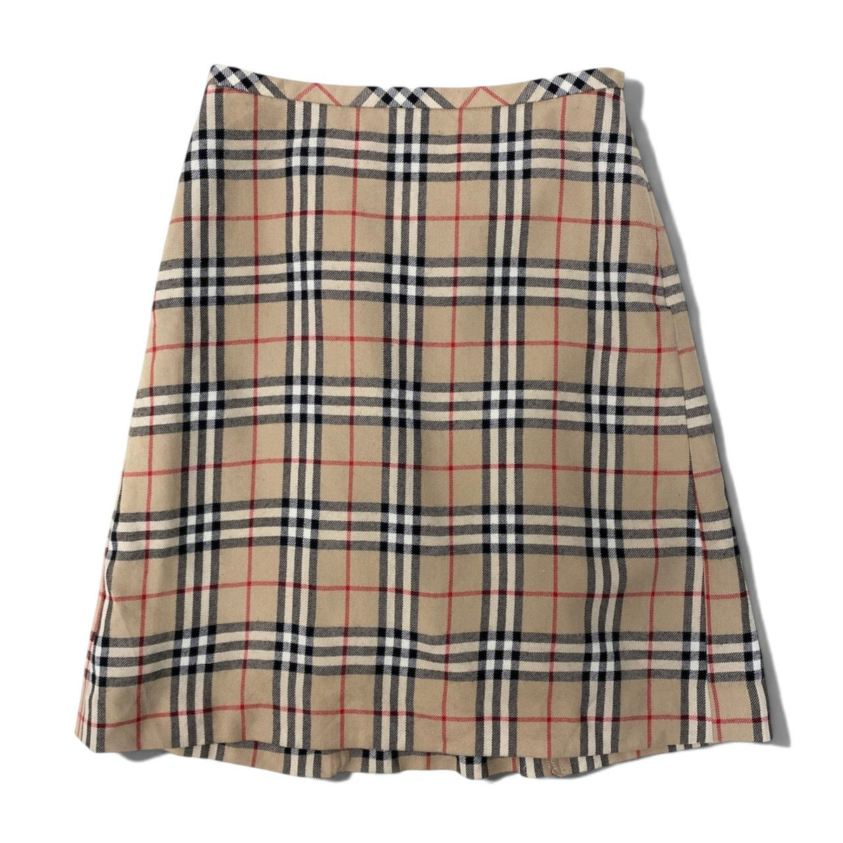 88i15 BURBERRY LONDON BLUE LABEL バーバリーロンドン ブルーレーベル ノバチェック 台形スカート タックスカート サイズ36 ベージュ ウール レディースo07t