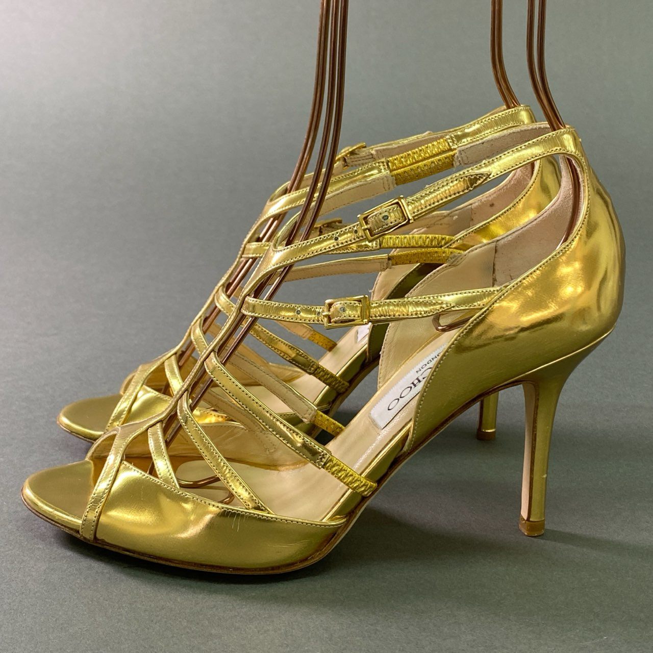 2j28 JIMMY CHOO ジミーチュウ ダブルストラップ グラディエーターサンダル 35 GOLD ゴールド パンプス シューズ イタリア製