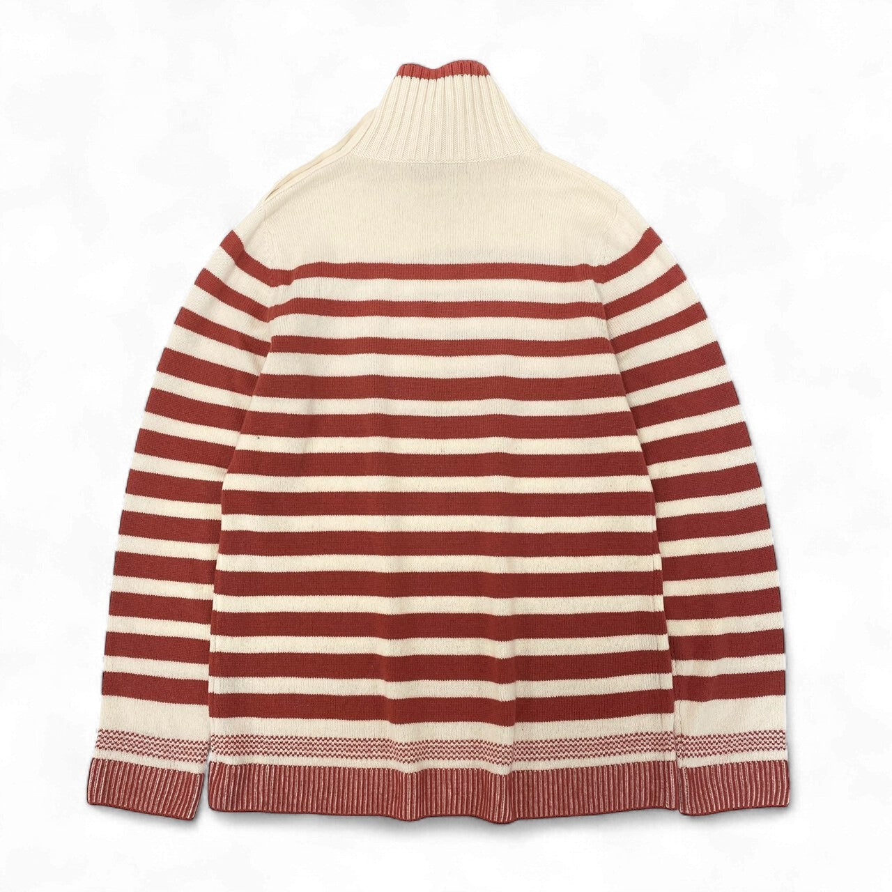 11k21 Loro Piana ロロピアーナ BABY CASHMERE カシミヤニット 長袖セーター ボーダー ハイネック メンズ 紳士服 44 レッド ホワイト カシミア100u02t