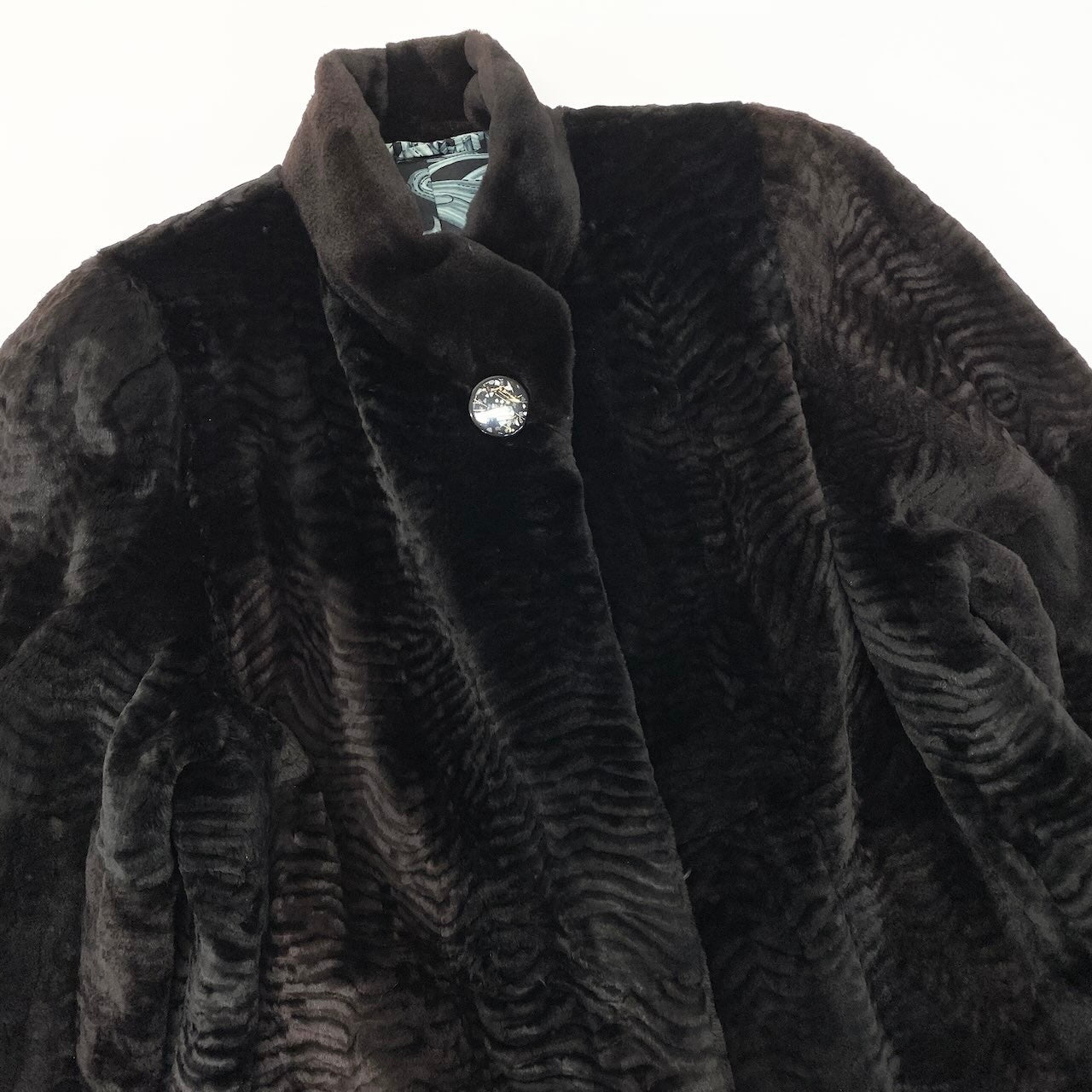48c18 SAGA MINK サガミンク 銀サガ 波模様 シェアードミンク ファーコート サイズF ブラック 本毛皮 Mink Fur Coatt18r