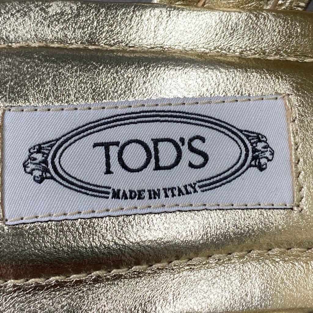 4d21 【極美品】 TOD'S トッズ ダブルT ダブルティー フラットサンダル レザーサンダル 35 1/2 ゴールド レディース