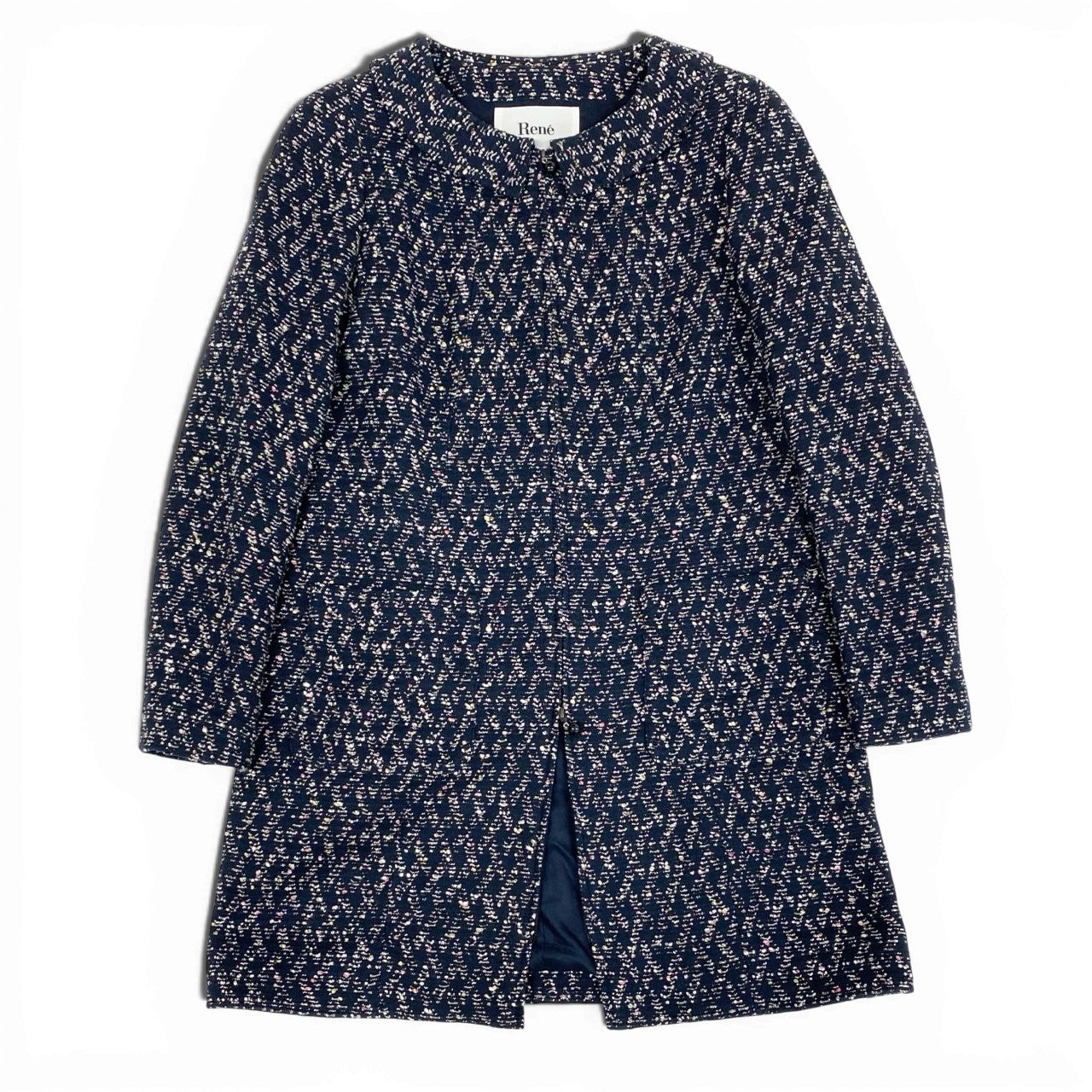 13l27《美品》 Rene ルネ ツイードコート ロングコート ジップアップ 英国製 TISSUE生地 38 マルチカラー レディース 女性用u02t