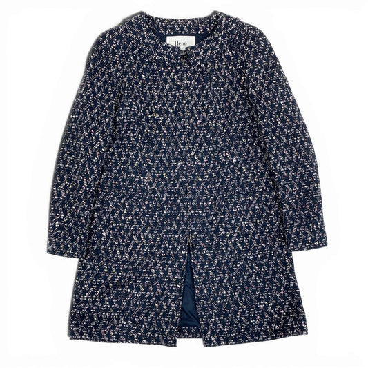 13l27《美品》 Rene ルネ ツイードコート ロングコート ジップアップ 英国製 TISSUE生地 38 マルチカラー レディース 女性用u02t